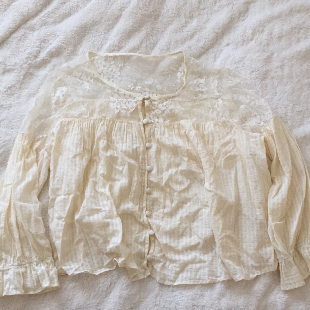 Cream lace peasant top